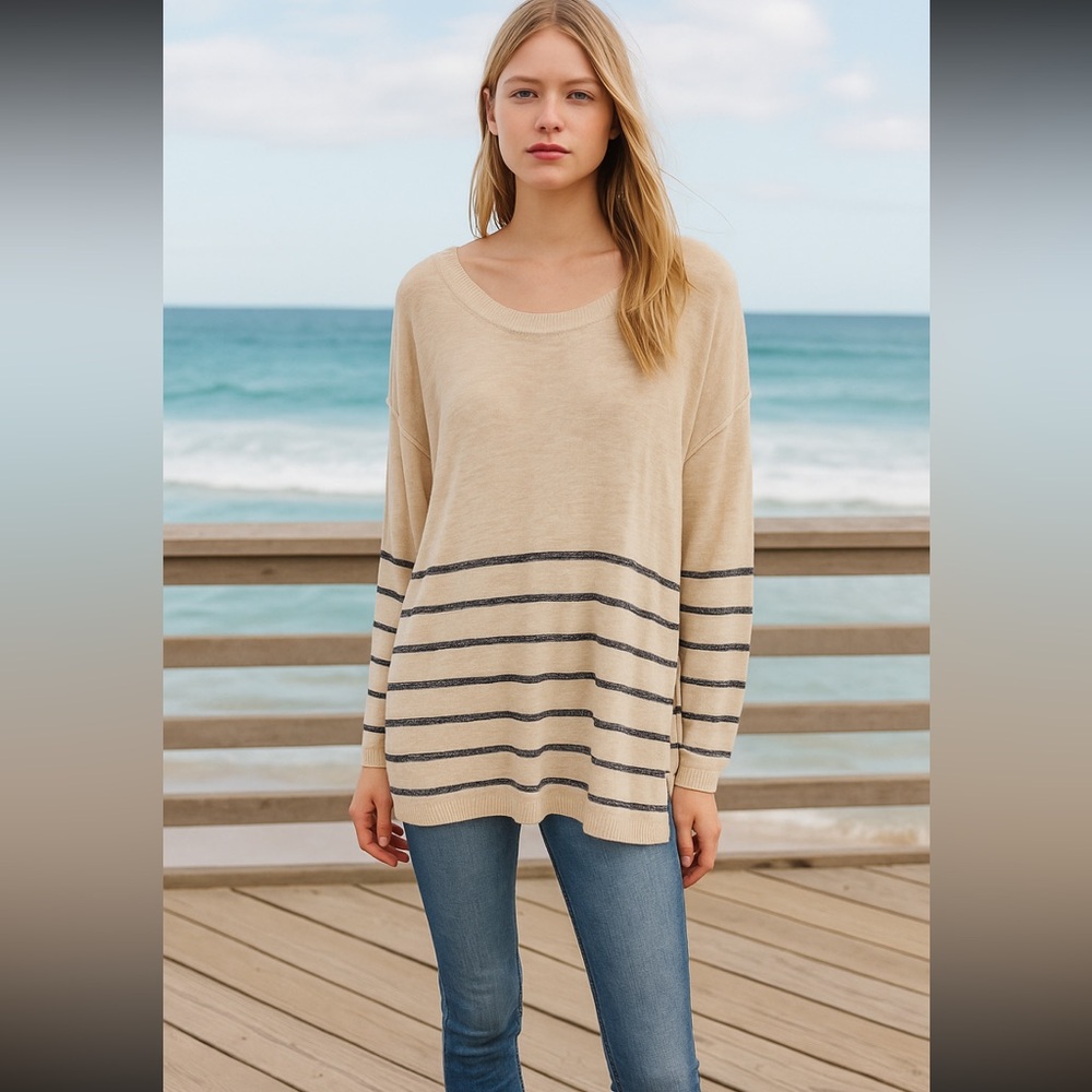 Free People Beach Dana Point Striped Tunic Sweater Size M Coastal Relaxed Vibes